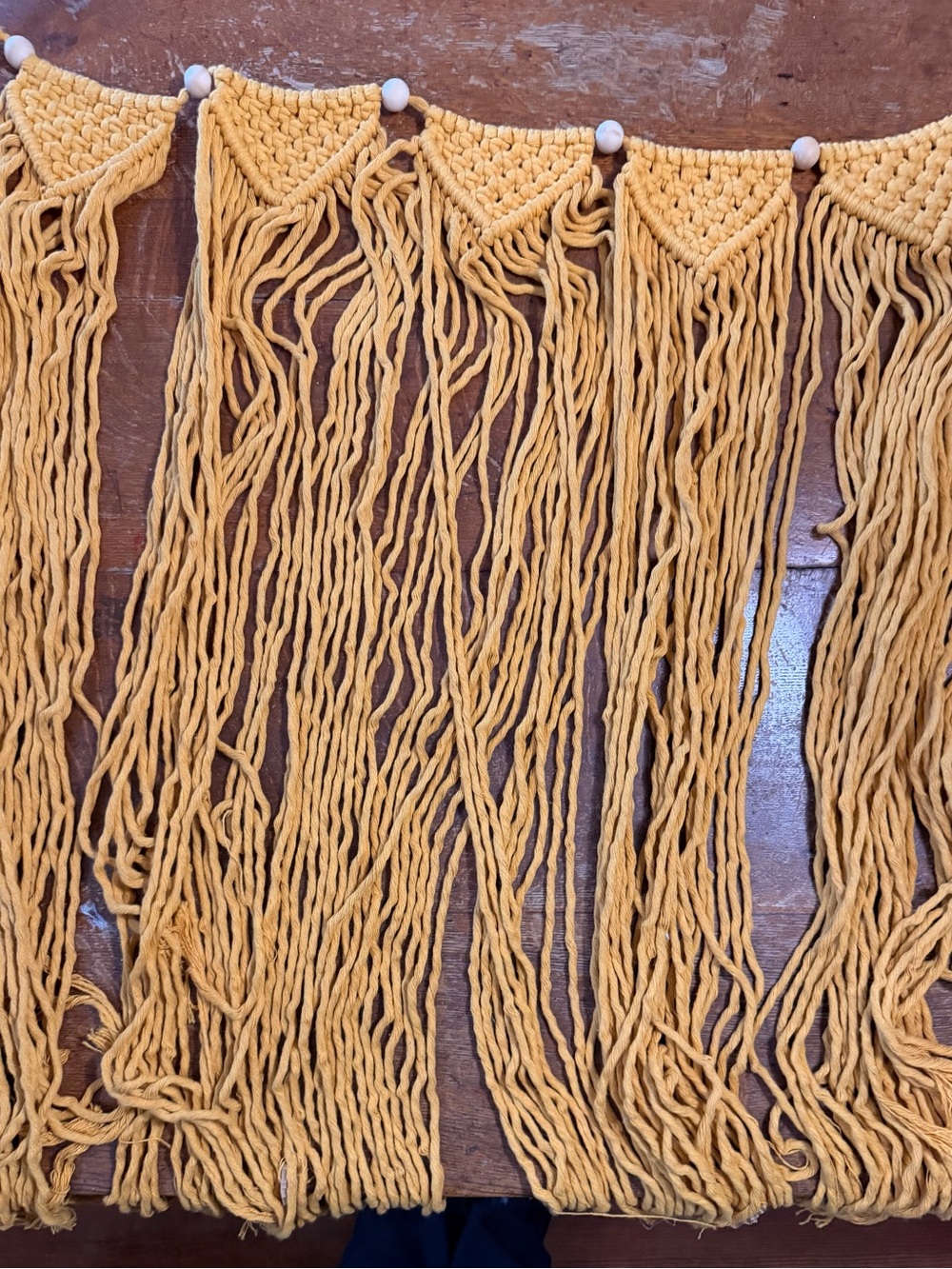 Handmade Mustard Yellow Macramé Wall Hanging Fringe - Natural Dye - Joshua Tree